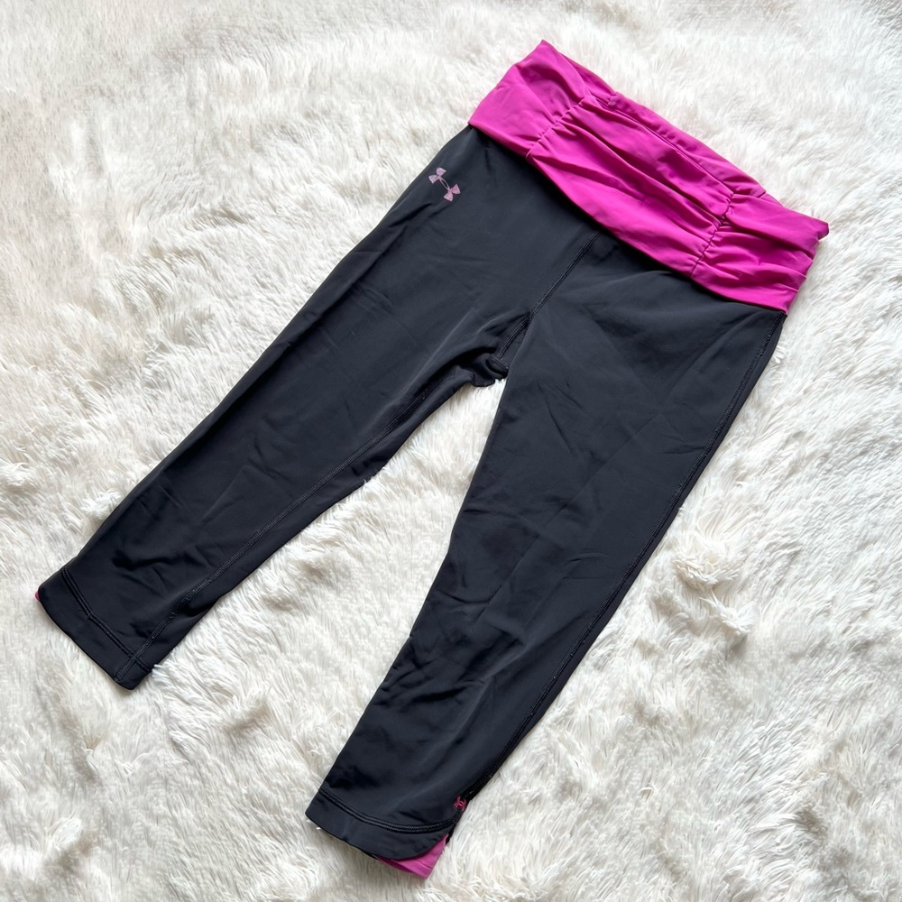 Under Armour cropped workout leggings in black and pink
